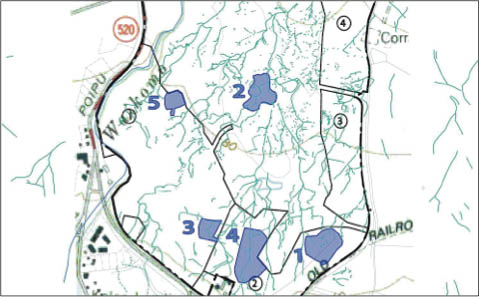 an aerial drawing of Kiahuna Golf Course's auwai system