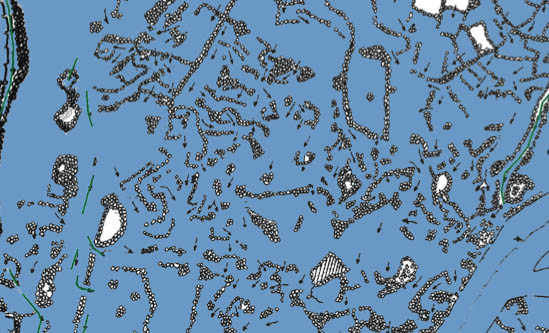 Kiahuna Golf Course's with water holding ponds and arrows indicating the flow of the auwai